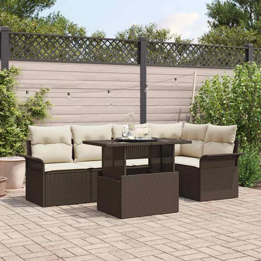 Ensemble de canapé de jardin 6 pcs Marron polyrotin