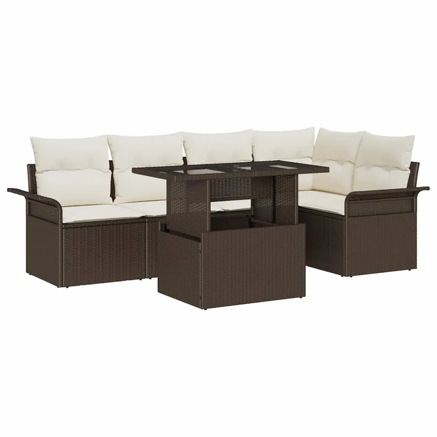 Ensemble de canapé de jardin 6 pcs Marron polyrotin - 2