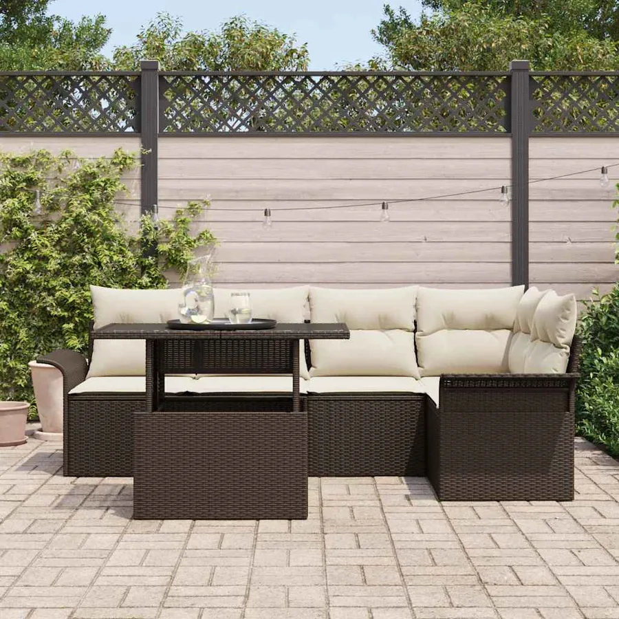 Ensemble de canapé de jardin 6 pcs Marron polyrotin - 3