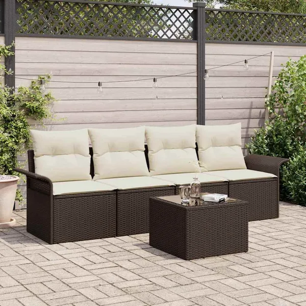 Ensemble de Canapés avec coussin 5 pcs Marron polyrotin