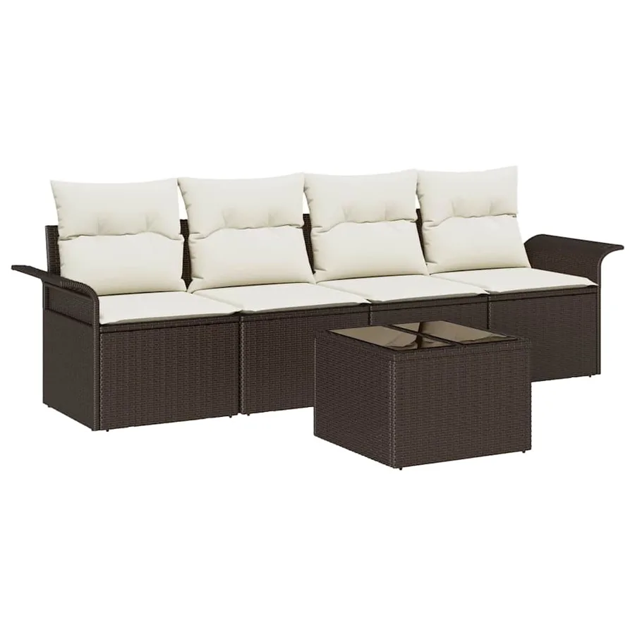 Ensemble de Canapés avec coussin 5 pcs Marron polyrotin - 2