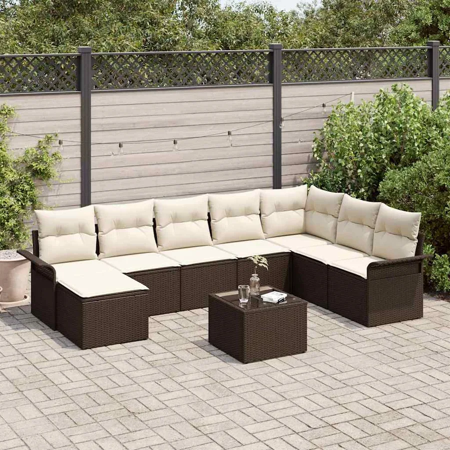 Ensemble de canapé de jardin 9 pcs Marron Poly rotin