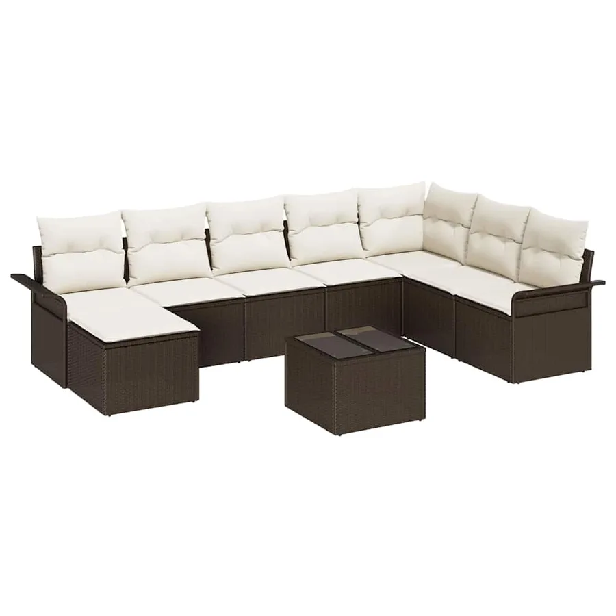 Ensemble de canapé de jardin 9 pcs Marron Poly rotin - 2