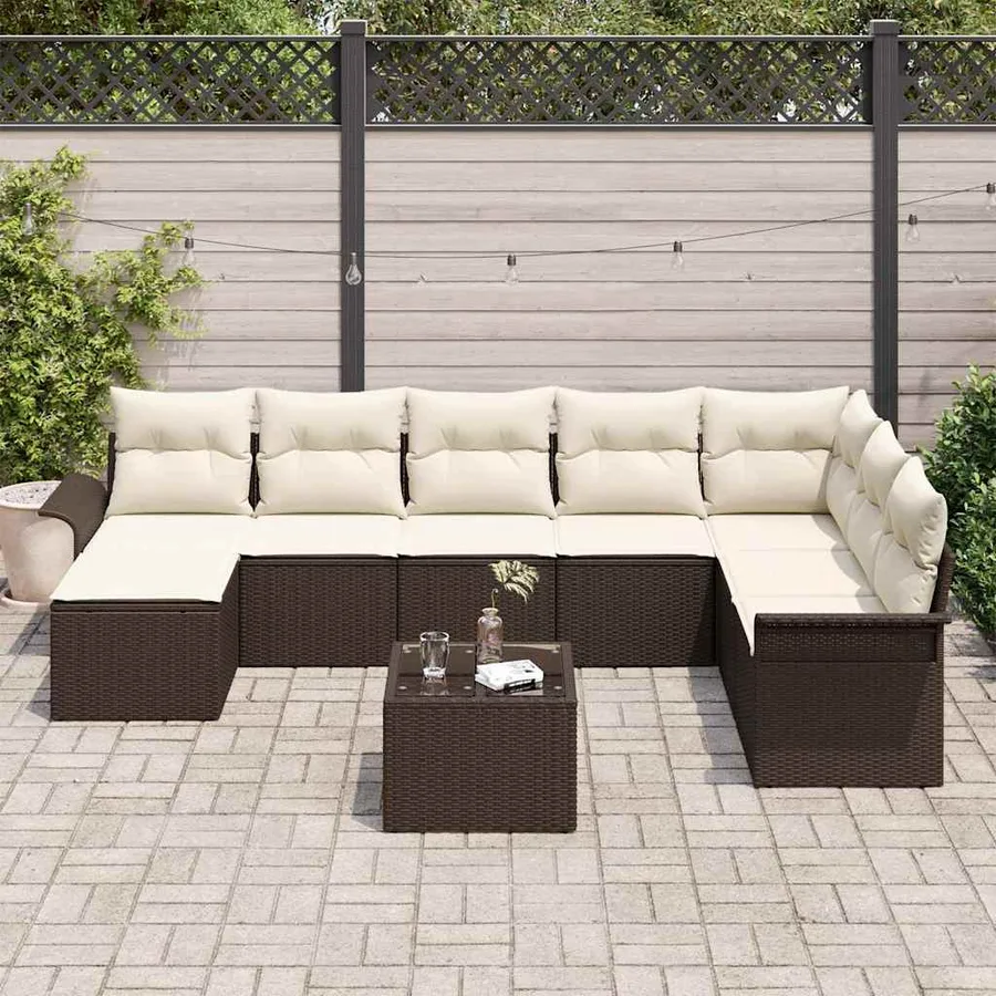 Ensemble de canapé de jardin 9 pcs Marron Poly rotin - 3
