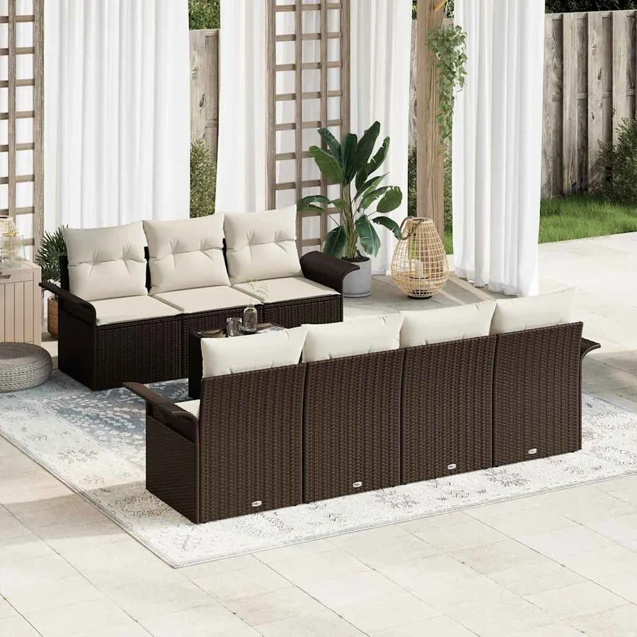 Ensemble de canapé de jardin 8 pcs Marron polyrotin