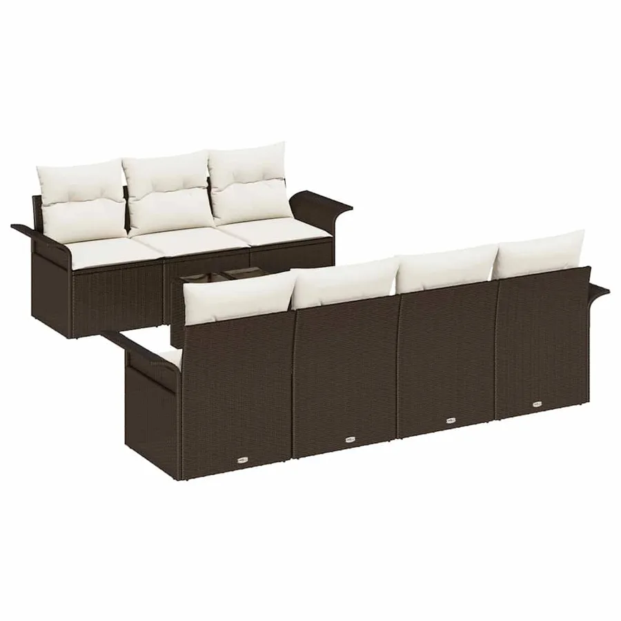 Ensemble de canapé de jardin 8 pcs Marron polyrotin - 2