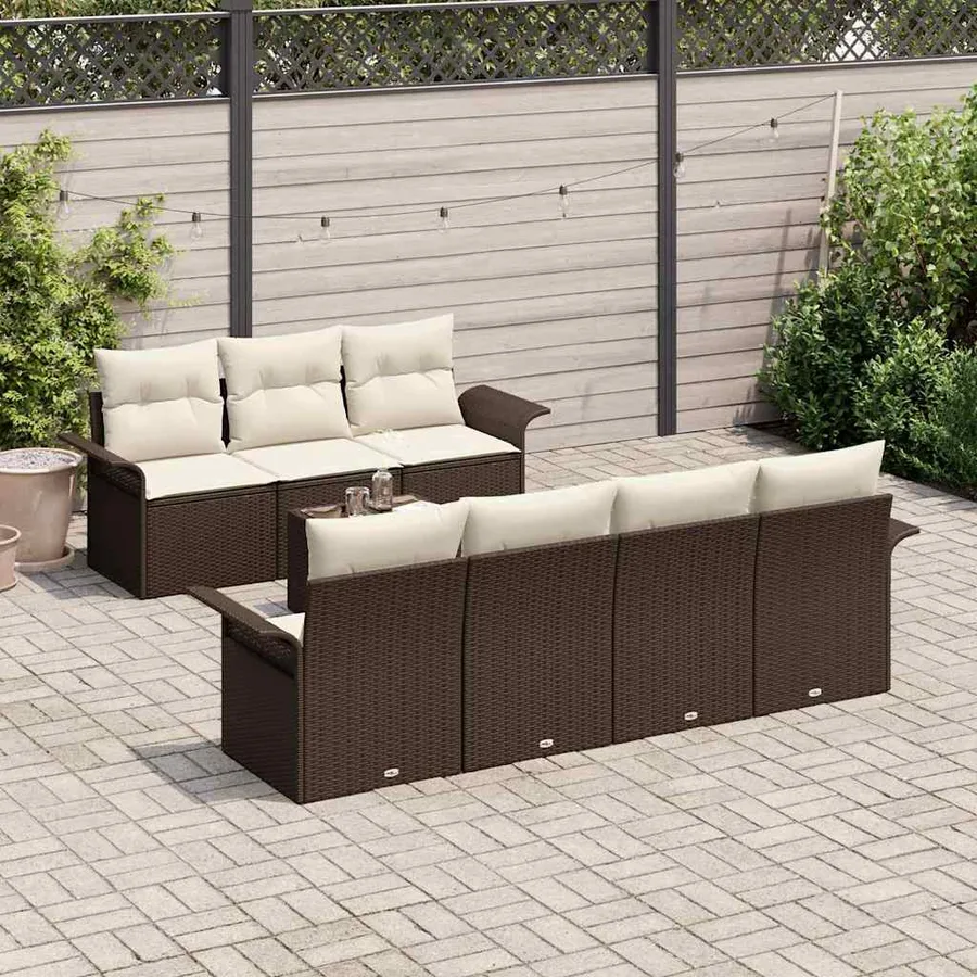 Ensemble de canapé de jardin 8 pcs Marron polyrotin - 3