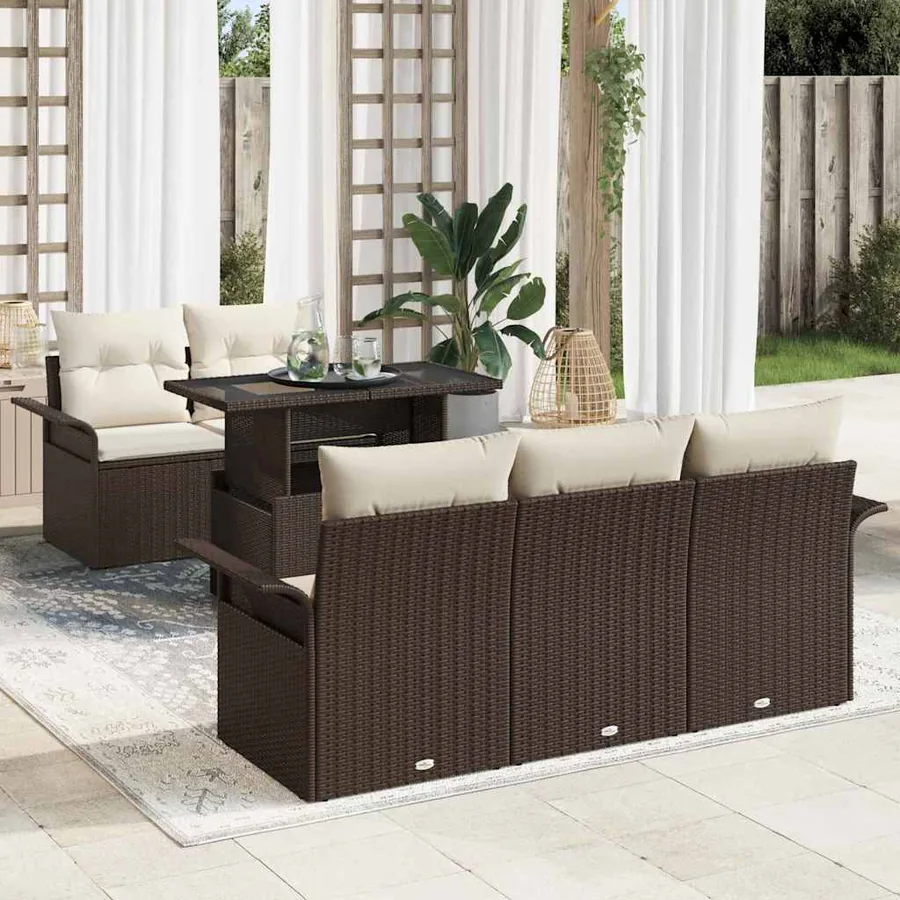 Ensemble de canapé de jardin 6 pcs Marron polyrotin