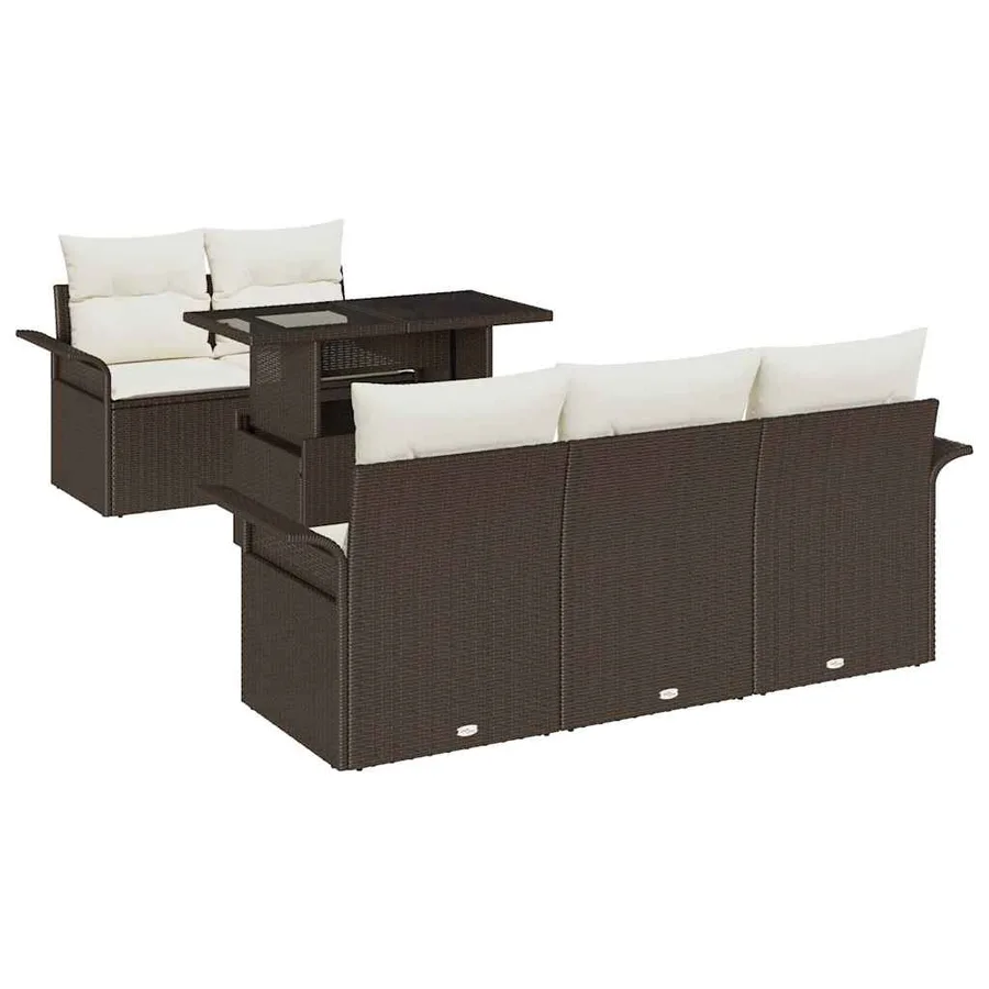 Ensemble de canapé de jardin 6 pcs Marron polyrotin - 2