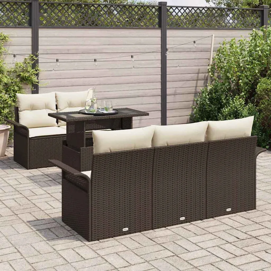 Ensemble de canapé de jardin 6 pcs Marron polyrotin - 3