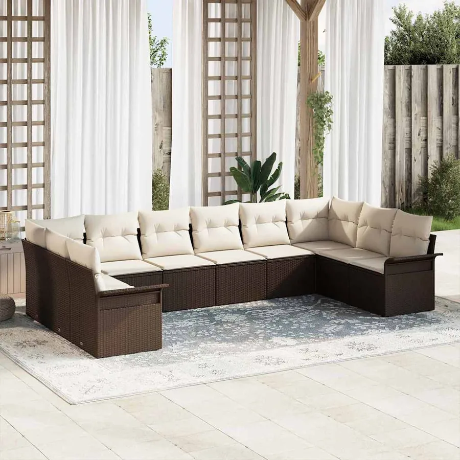 Ensemble de canapé de jardin 10 pcs Marron polyrotin