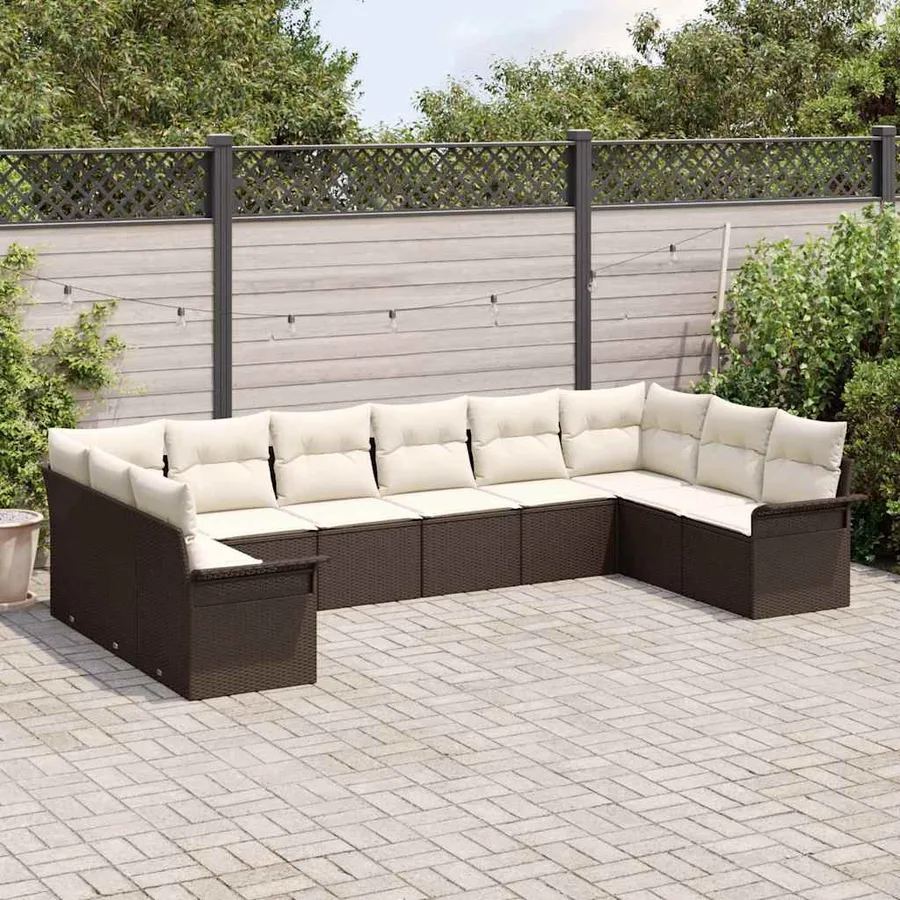 Ensemble de canapé de jardin 10 pcs Marron polyrotin - 3