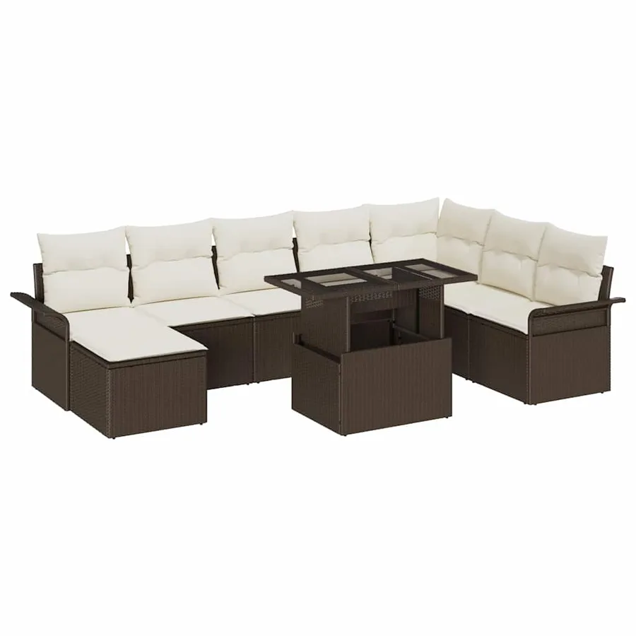 Ensemble de canapé de jardin 9 pcs Marron polyrotin - 2