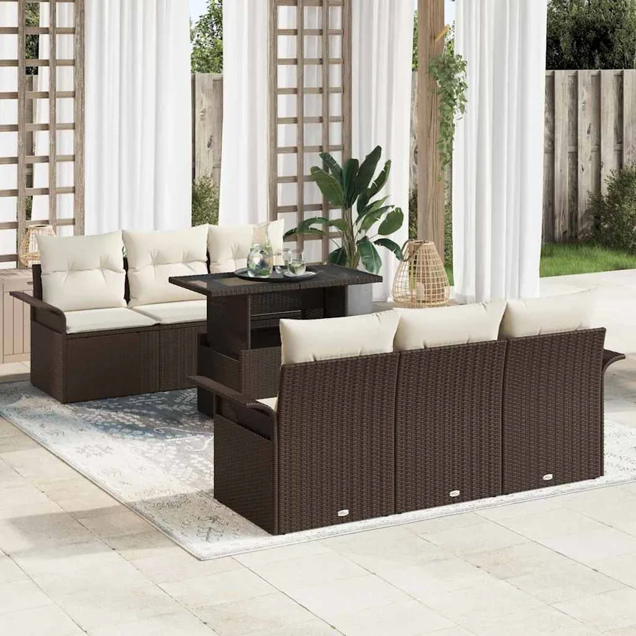 Ensemble de canapé de jardin 7 pcs Marron polyrotin
