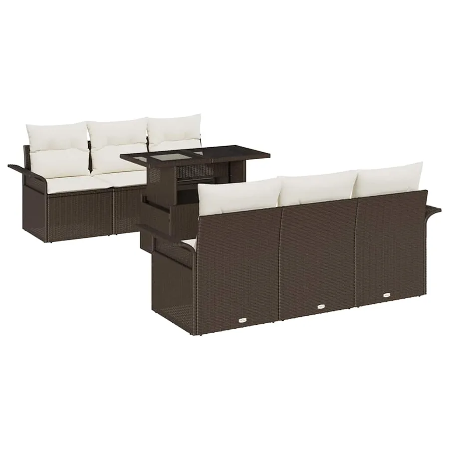 Ensemble de canapé de jardin 7 pcs Marron polyrotin - 2