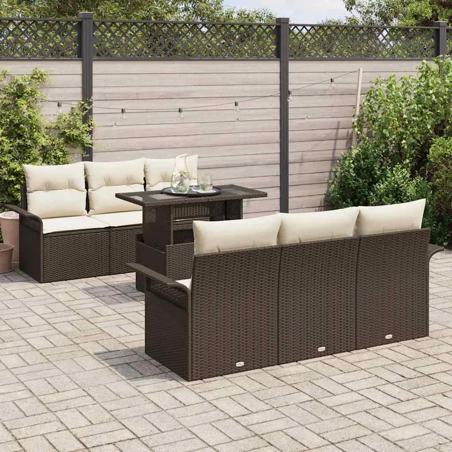Ensemble de canapé de jardin 7 pcs Marron polyrotin - 3