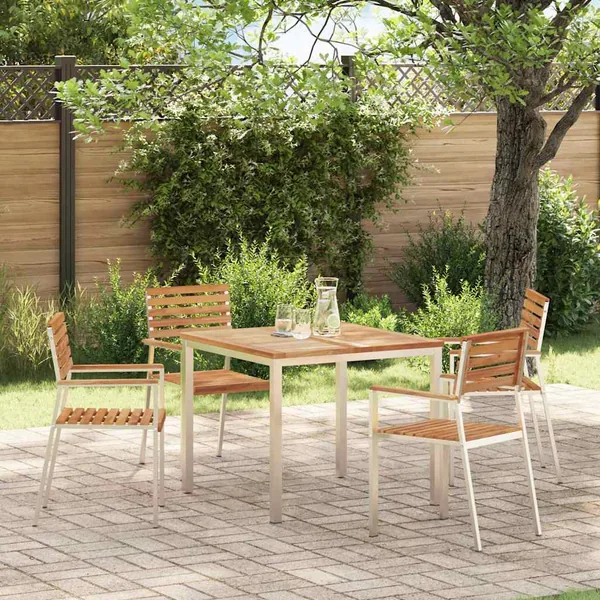 Chaise de jardin 4 pcs Bois Teck Massif et Acier Inoxydable