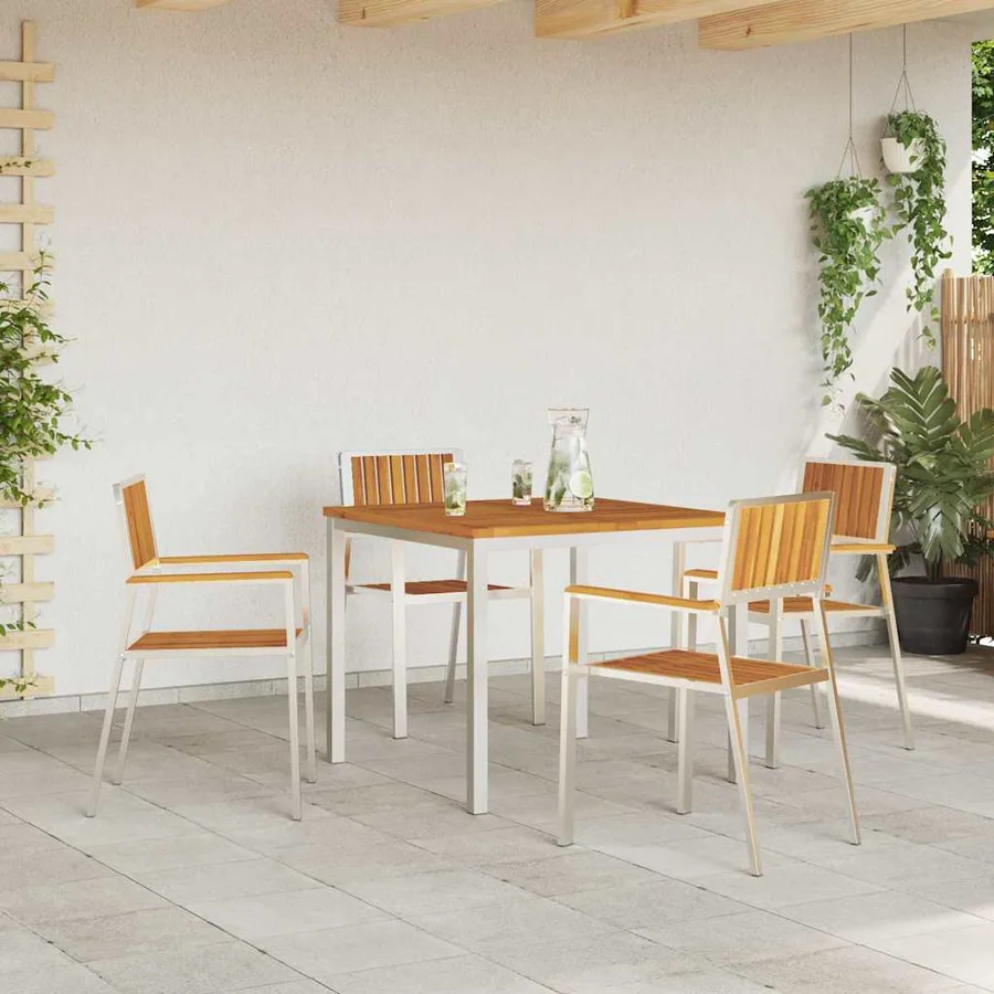 Chaise de jardin 4 pcs Bois d'acacia massif et acier inoxydable - 3