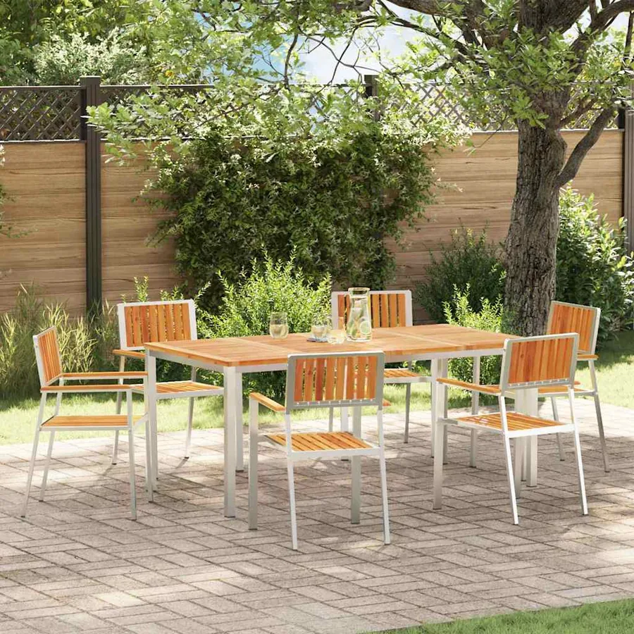 Chaise de jardin 6 pcs Bois d'acacia massif et acier inoxydable