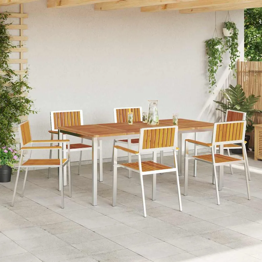 Chaise de jardin 6 pcs Bois d'acacia massif et acier inoxydable - 3