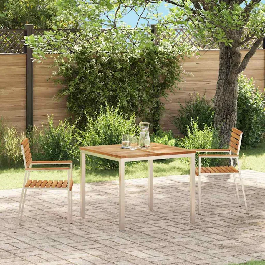 Chaise de jardin 2 pcs Bois de teck massif et acier inoxydable
