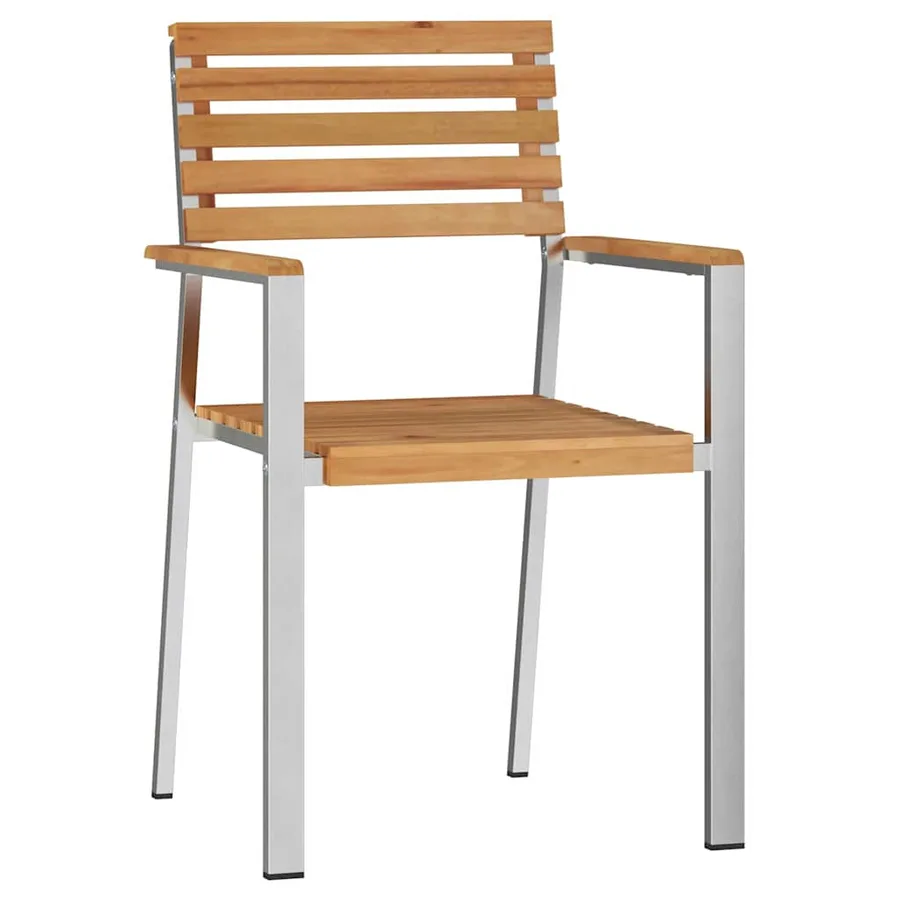 Chaise de jardin 2 pcs Bois de teck massif et acier inoxydable - 2