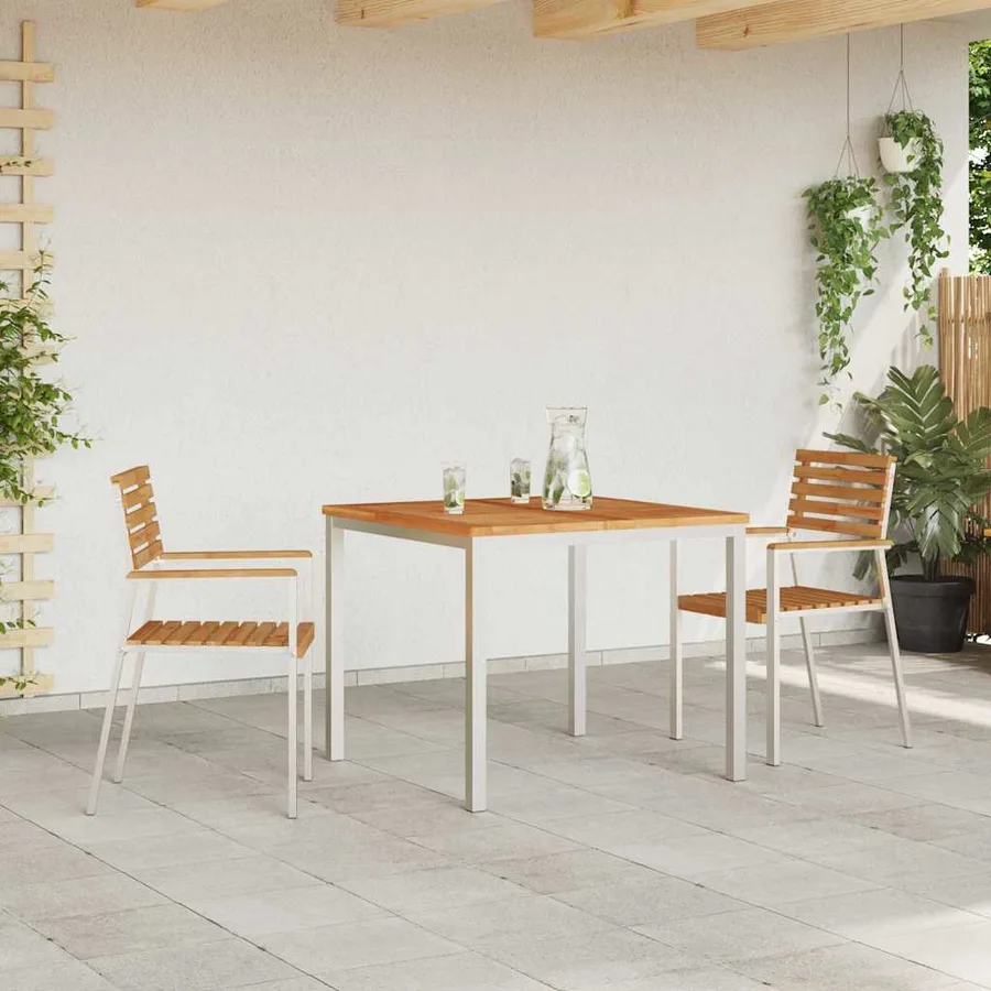 Chaise de jardin 2 pcs Bois de teck massif et acier inoxydable - 3