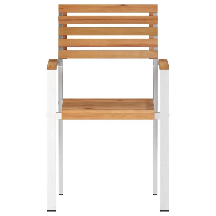 Chaise de jardin 2 pcs Bois de teck massif et acier inoxydable - 5