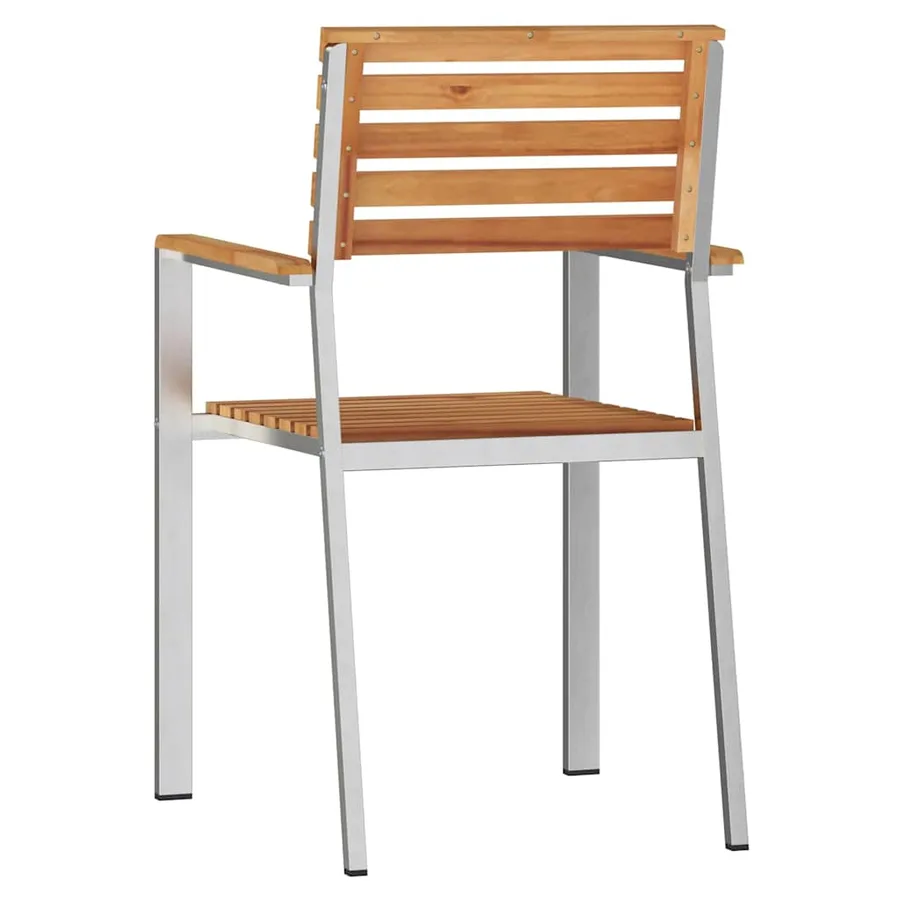 Chaise de jardin 2 pcs Bois de teck massif et acier inoxydable - 7