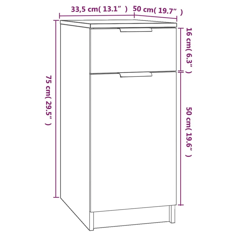 Armoire de bureau Blanc 33,5x50x75 cm Bois d'ingénierie - 9