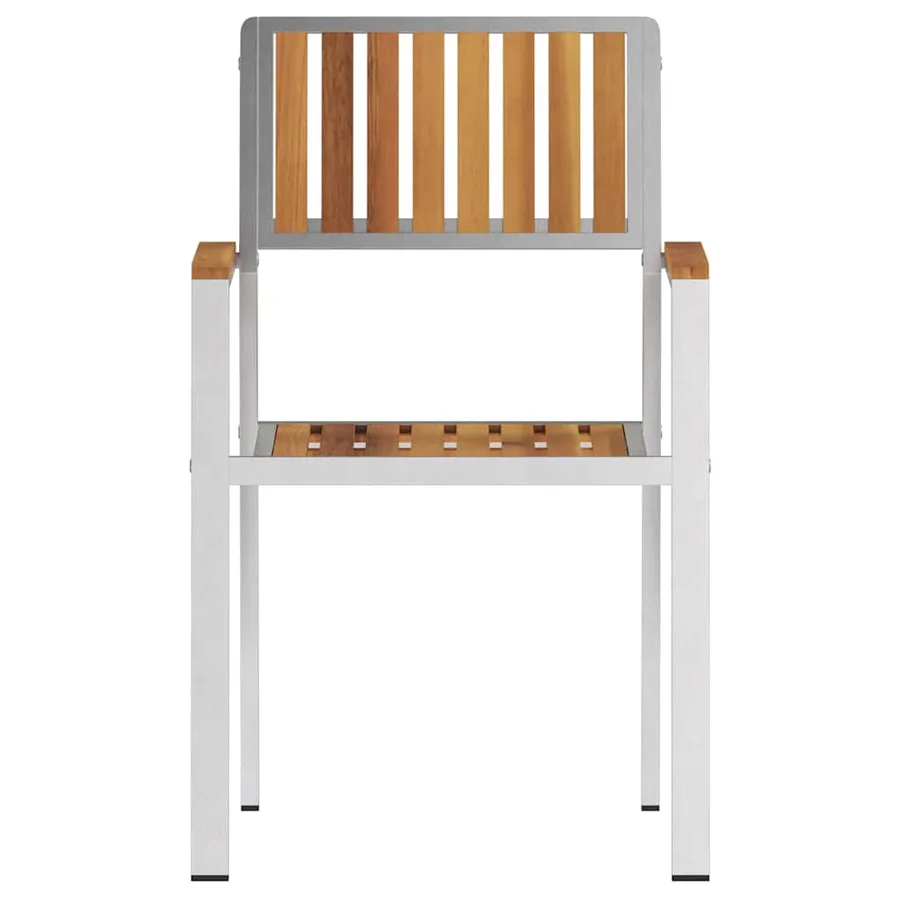 Chaise de jardin 6 pcs Bois de teck massif et acier inoxydable - 5