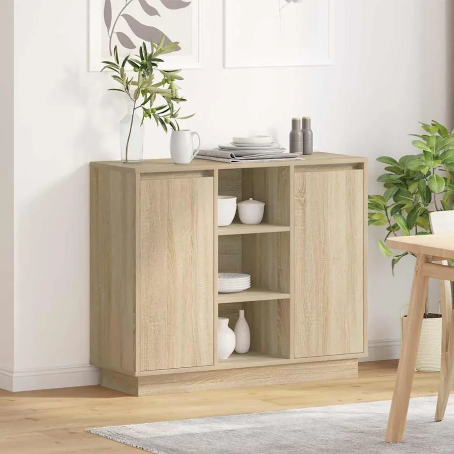 Buffet LED Chêne Sonoma 90 x 32 x 75 cm Bois d'ingénierie