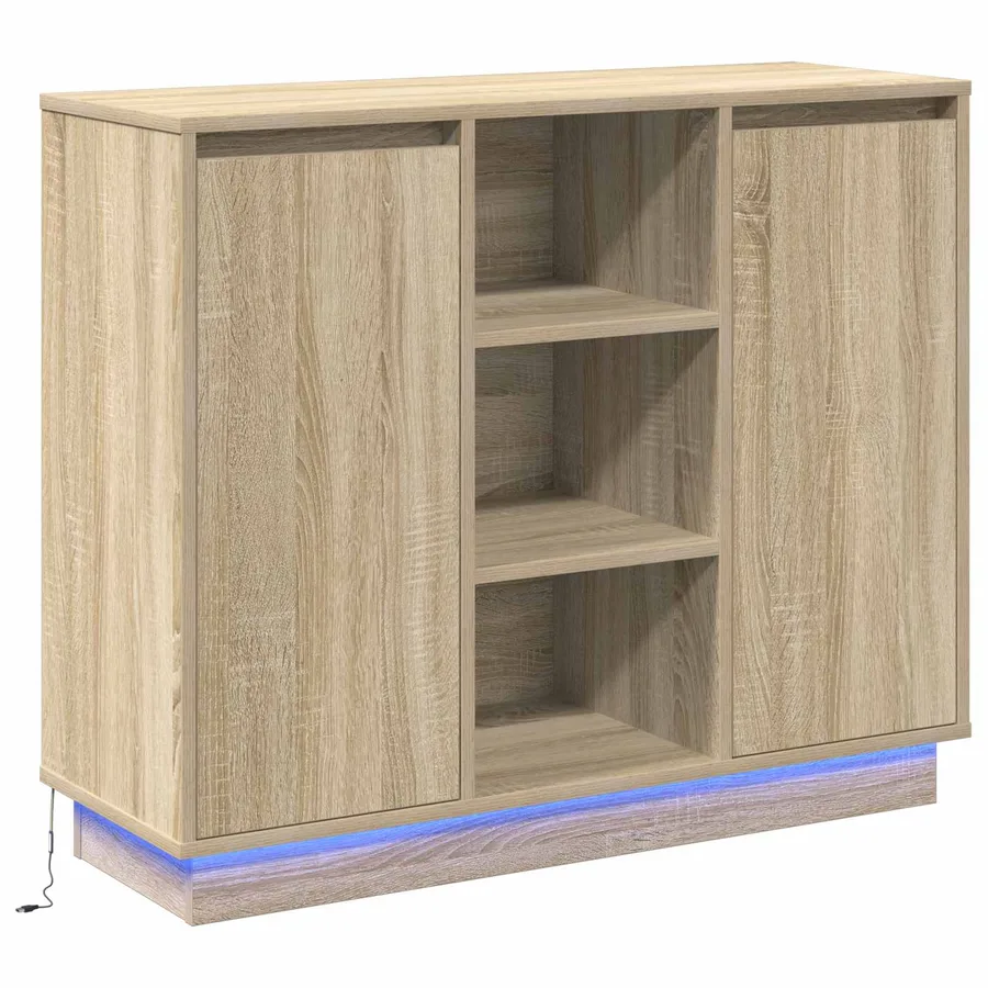 Buffet LED Chêne Sonoma 90 x 32 x 75 cm Bois d'ingénierie - 2