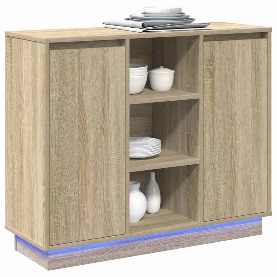 Buffet LED Chêne Sonoma 90 x 32 x 75 cm Bois d'ingénierie - 3
