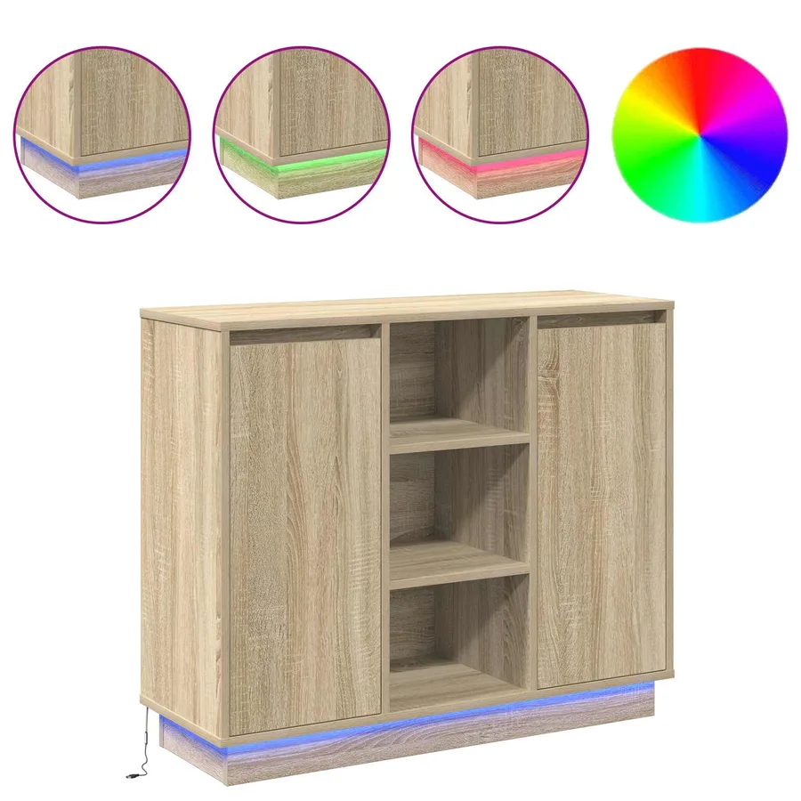 Buffet LED Chêne Sonoma 90 x 32 x 75 cm Bois d'ingénierie - 4