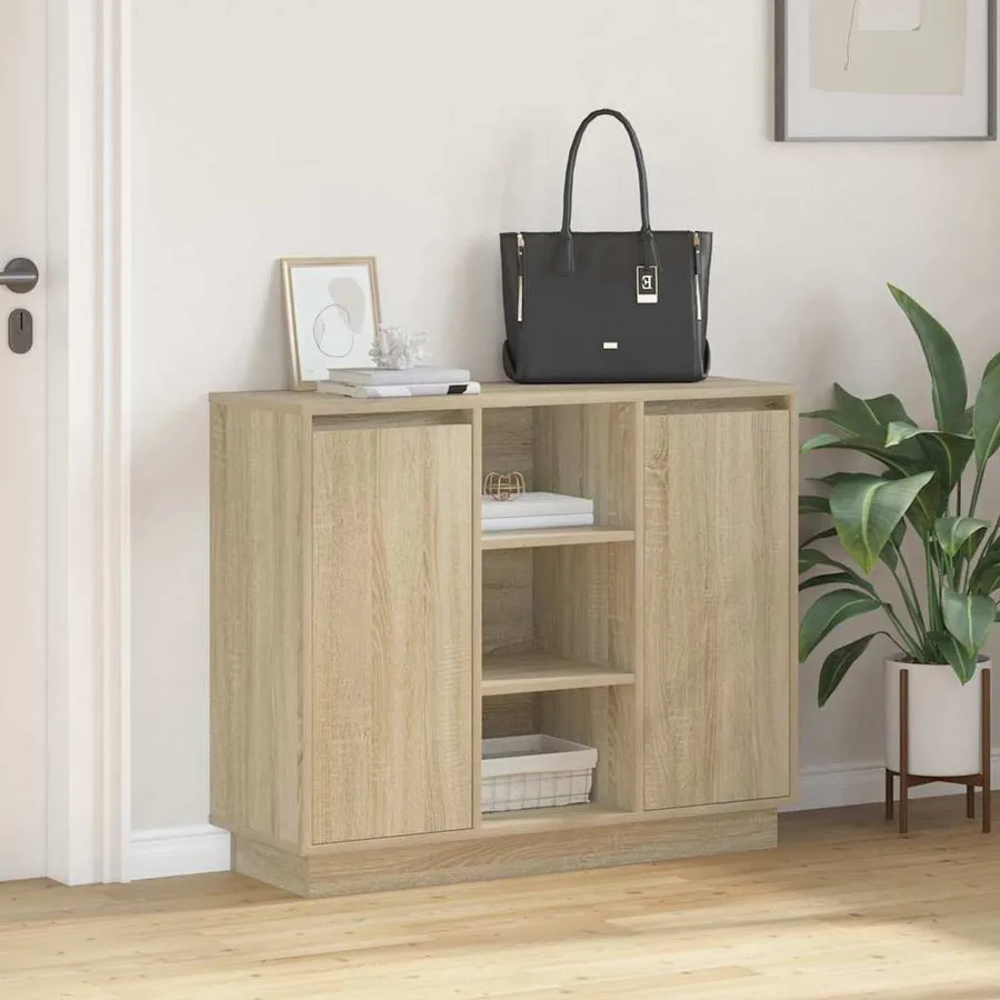 Buffet LED Chêne Sonoma 90 x 32 x 75 cm Bois d'ingénierie - 5