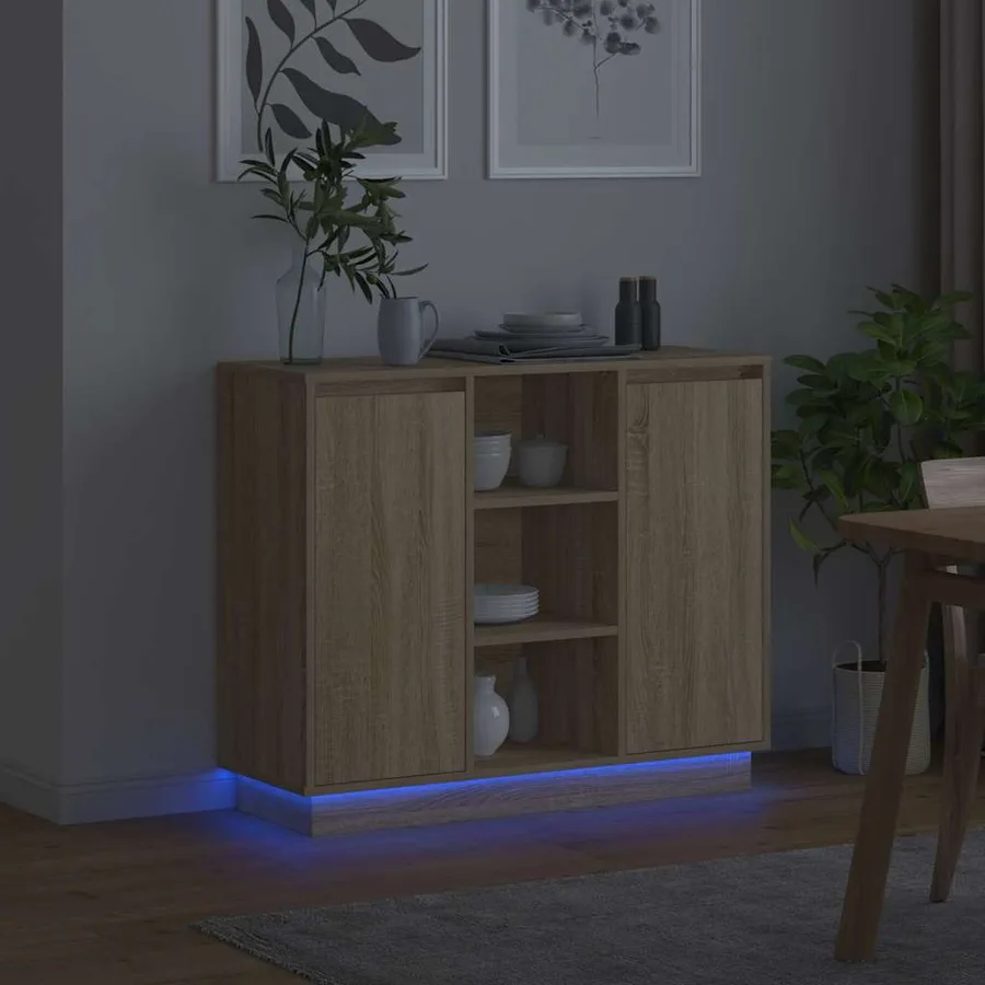 Buffet LED Chêne Sonoma 90 x 32 x 75 cm Bois d'ingénierie - 6