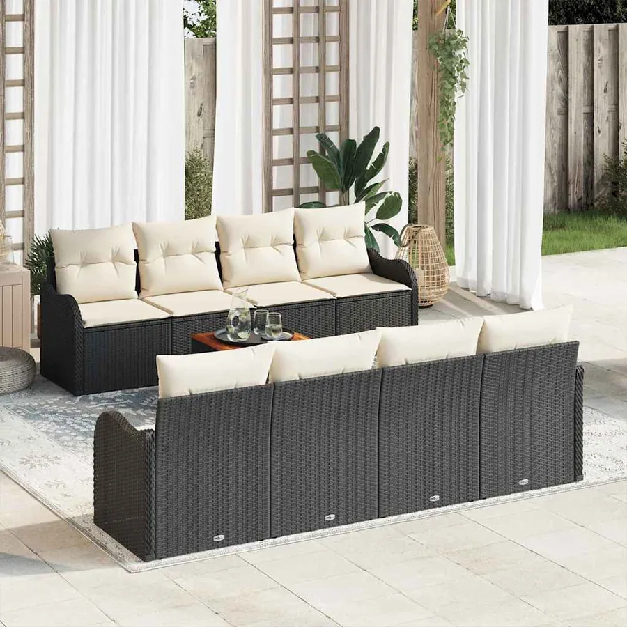 Ensemble de canapé de jardin avec coussin 9 pcs Noir polyrotin