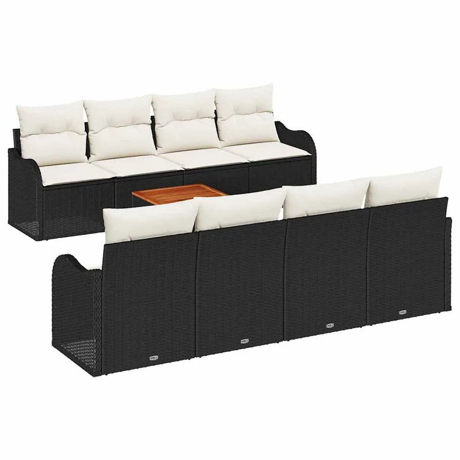 Ensemble de canapé de jardin avec coussin 9 pcs Noir polyrotin - 2