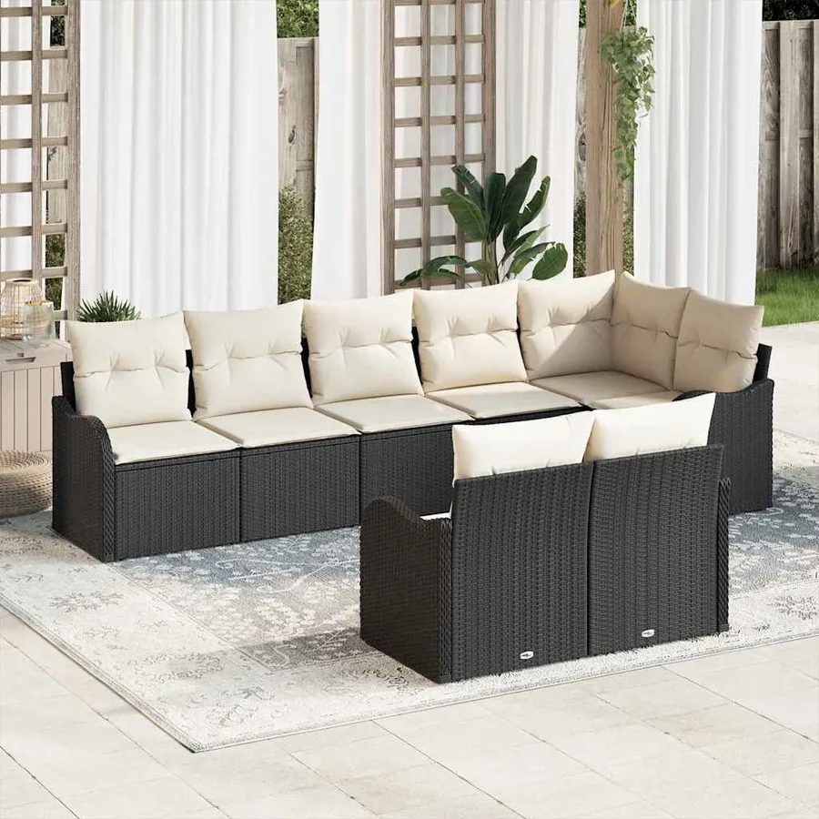 Ensemble de canapé de jardin 8 pcs Noir polyrotin