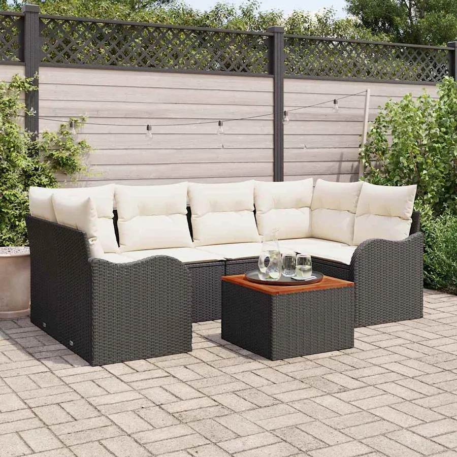 Ensemble de canapé de jardin avec coussin 7 pcs Noir polyrotin