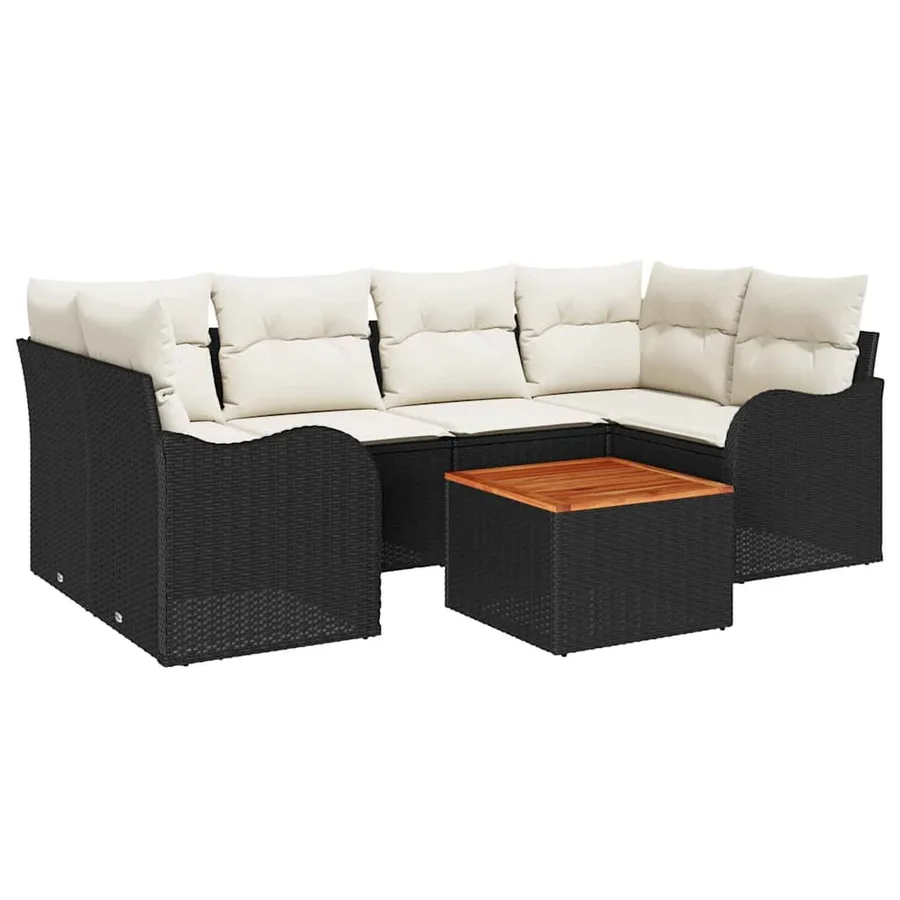 Ensemble de canapé de jardin avec coussin 7 pcs Noir polyrotin - 2