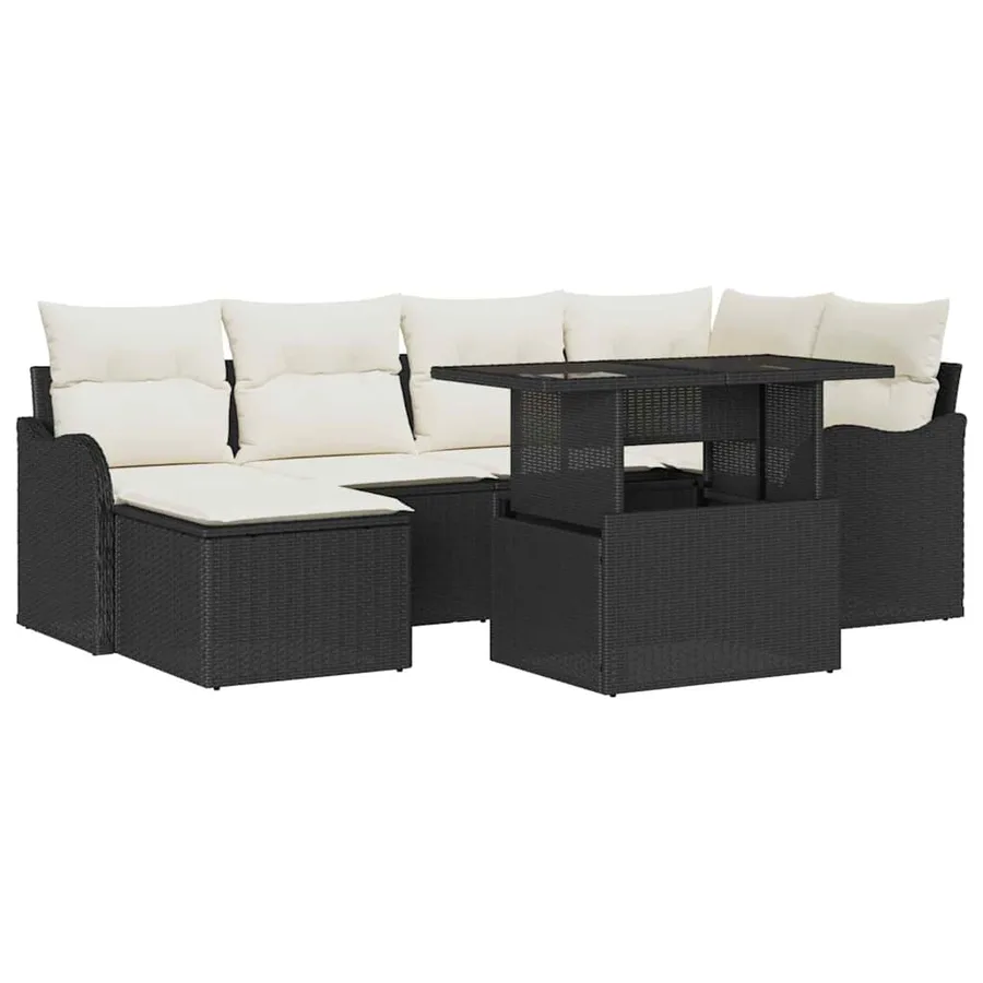 Ensemble de canapé de jardin avec coussin 7 pcs Noir Poly rotin - 2