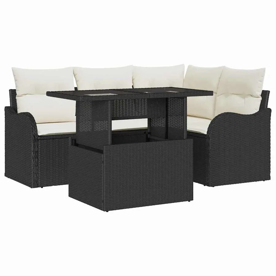 Ensemble de repas extérieur avec coussin 5 pcs Noir Poly rotin - 2