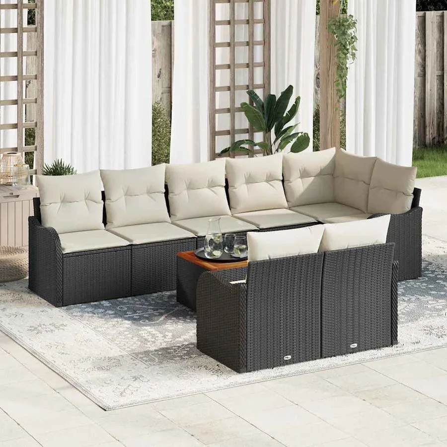 Ensemble de canapé de jardin avec coussin 9 pcs Noir polyrotin