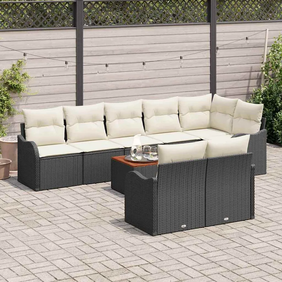 Ensemble de canapé de jardin avec coussin 9 pcs Noir polyrotin - 3