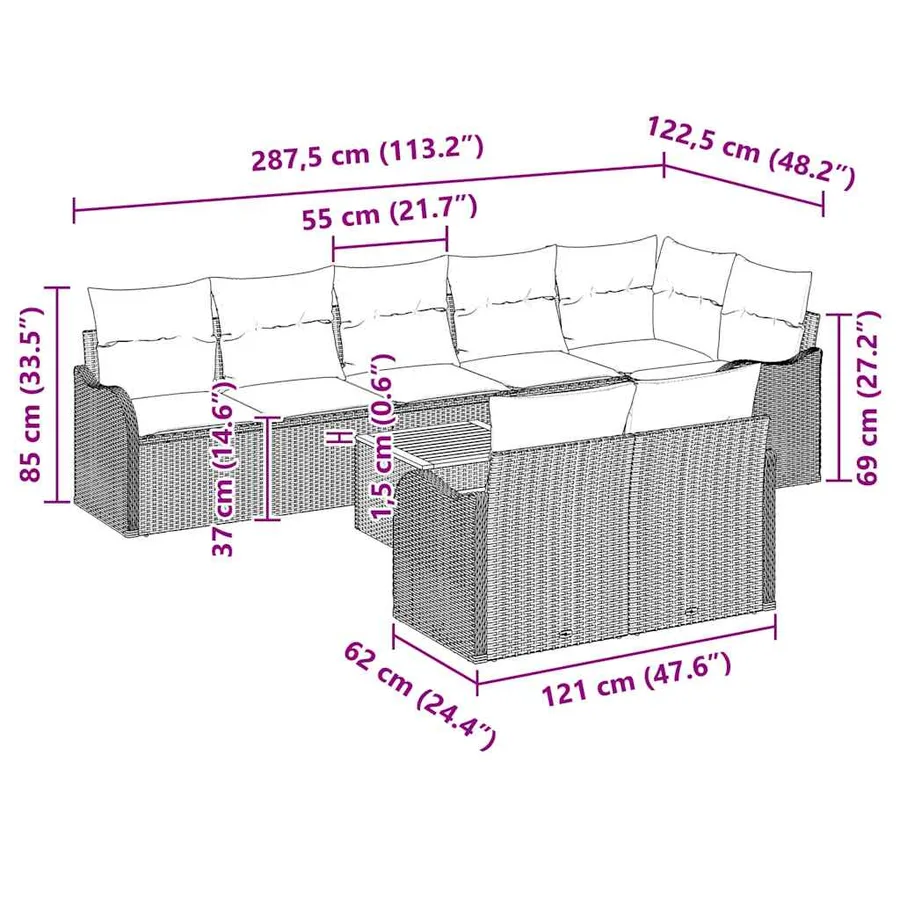 Ensemble de canapé de jardin avec coussin 9 pcs Noir polyrotin - 9
