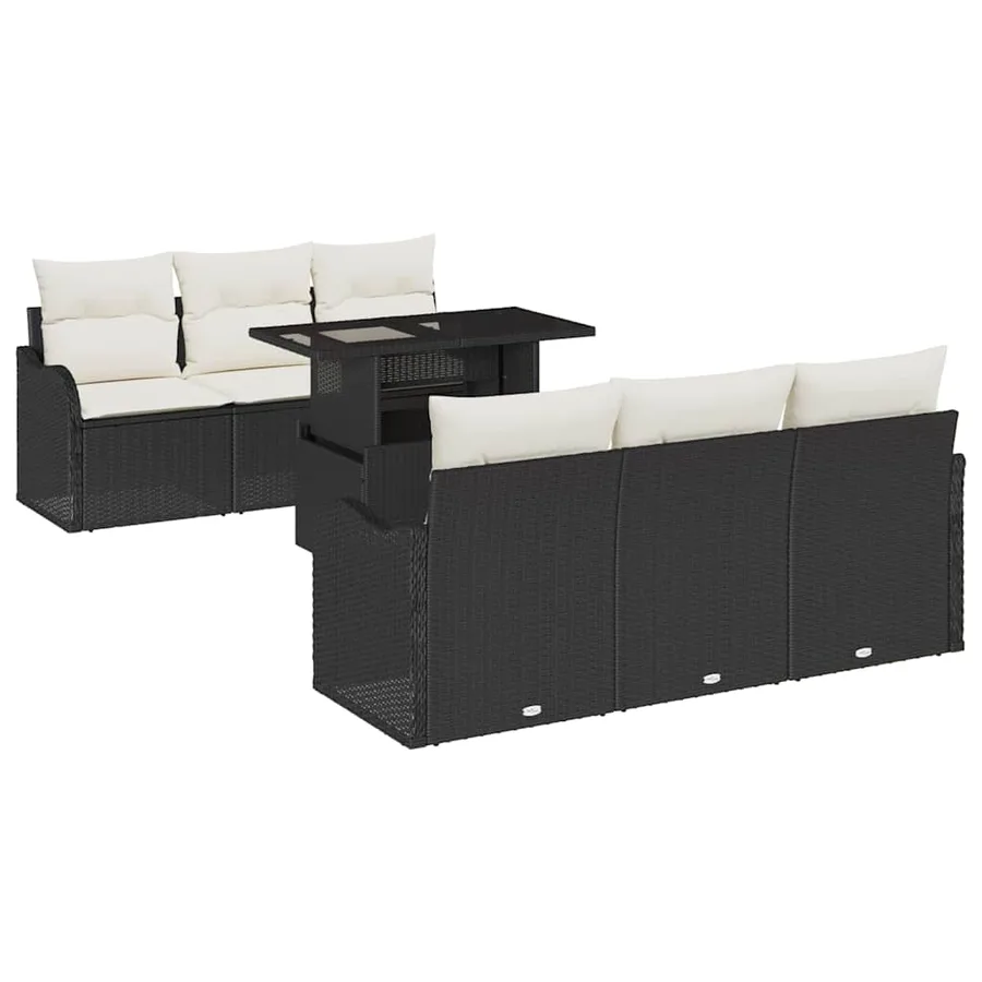 Ensemble de canapé de jardin avec coussin 7 pcs Noir Poly rotin - 2