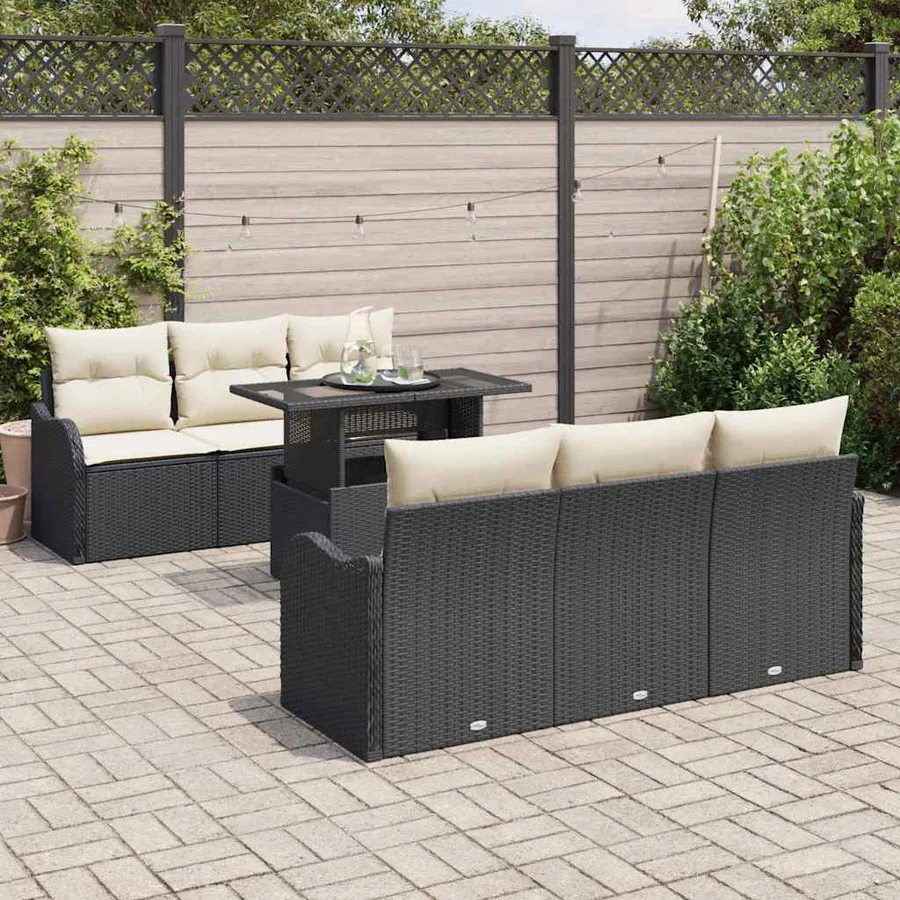 Ensemble de canapé de jardin avec coussin 7 pcs Noir Poly rotin - 3