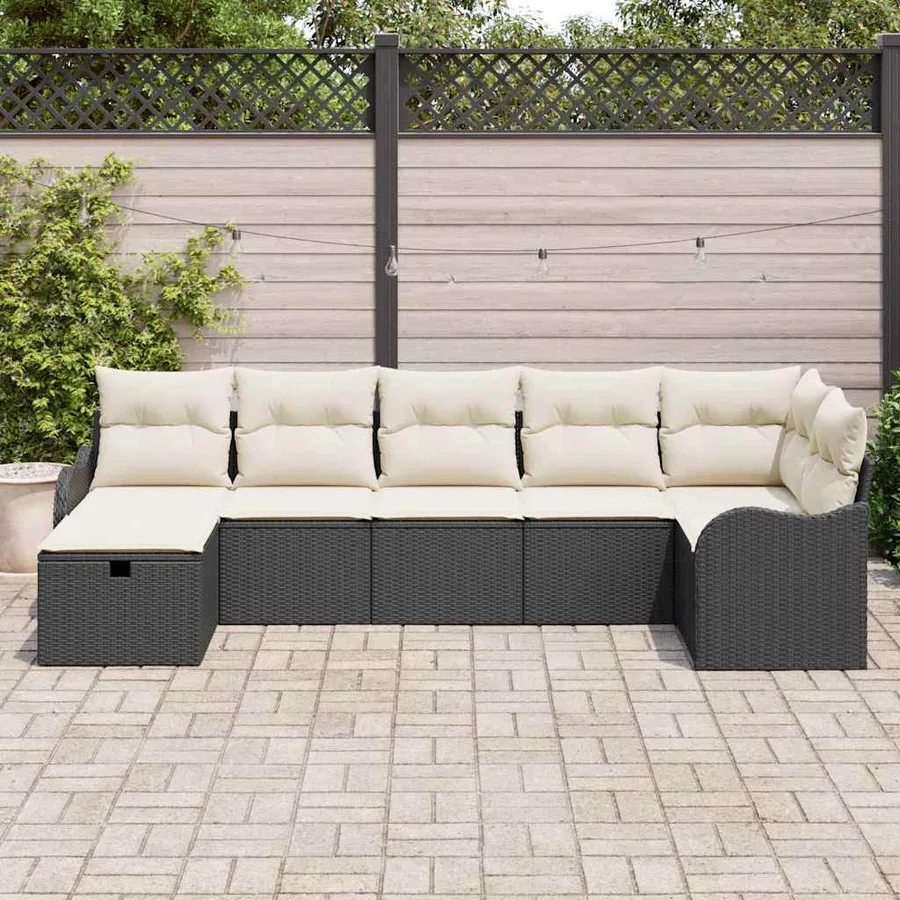 Ensemble de Canapés avec coussin Noir et Crème polyrotin - 3
